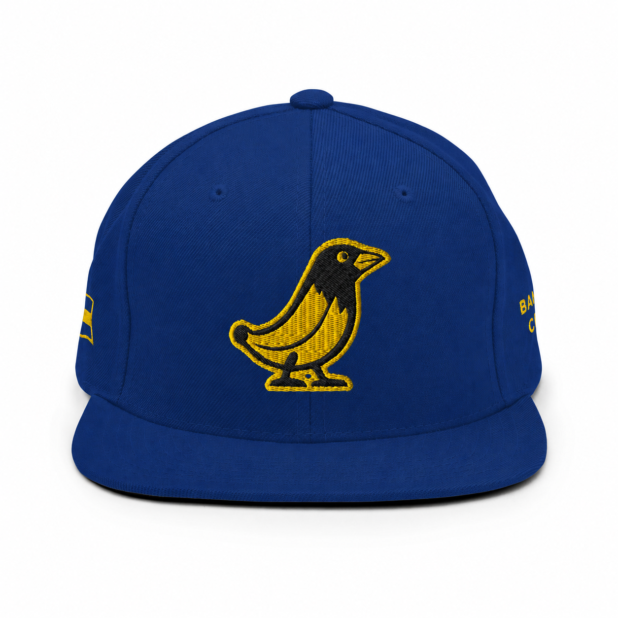 Banana Crow Allegiance embroidered snapback cap in Royal Blue front view