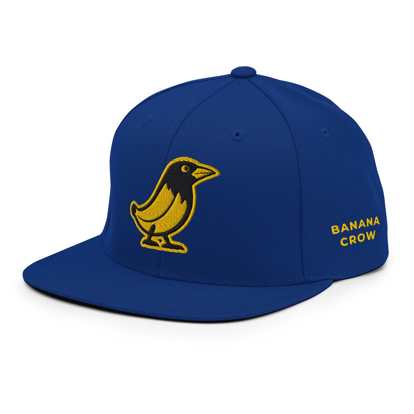 Banana Crow Allegiance embroidered snapback cap in Royal Blue left view with BANANA CROW side text