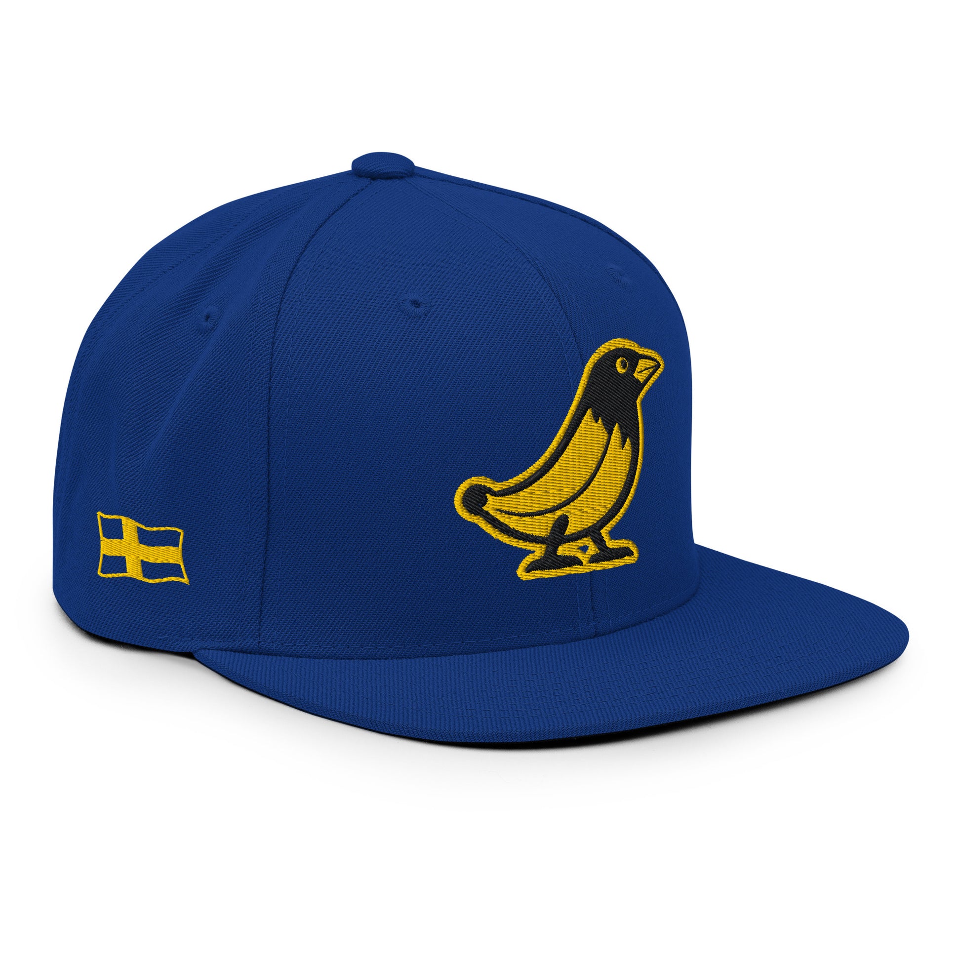 Banana Crow Allegiance embroidered snapback cap in Royal Blue right view with side flag patch