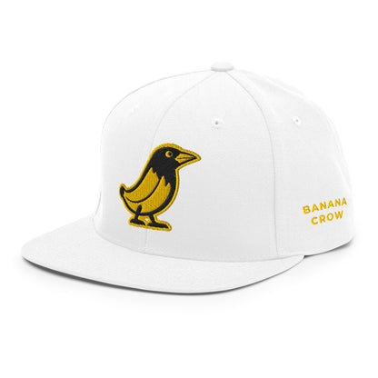 Banana Crow Allegiance embroidered snapback cap in White left view with BANANA CROW side text