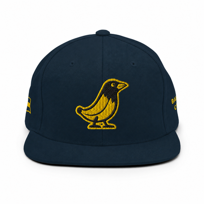 Banana Crow Allegiance embroidered snapback cap in Dark Navy front view
