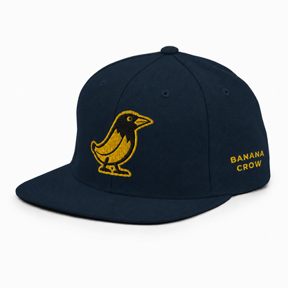 Banana Crow Allegiance embroidered snapback cap in Dark Navy left view with BANANA CROW side text