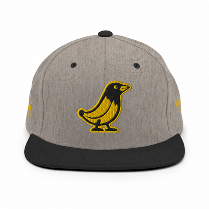 Banana Crow Allegiance embroidered snapback cap in Heather / Black front view
