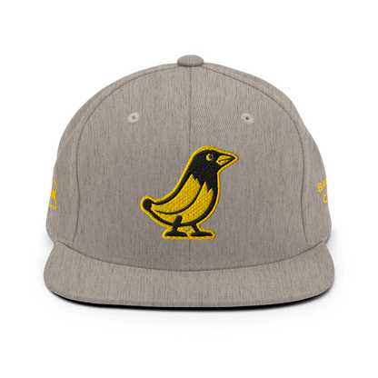 Banana Crow Allegiance embroidered snapback cap in Heather Grey front view