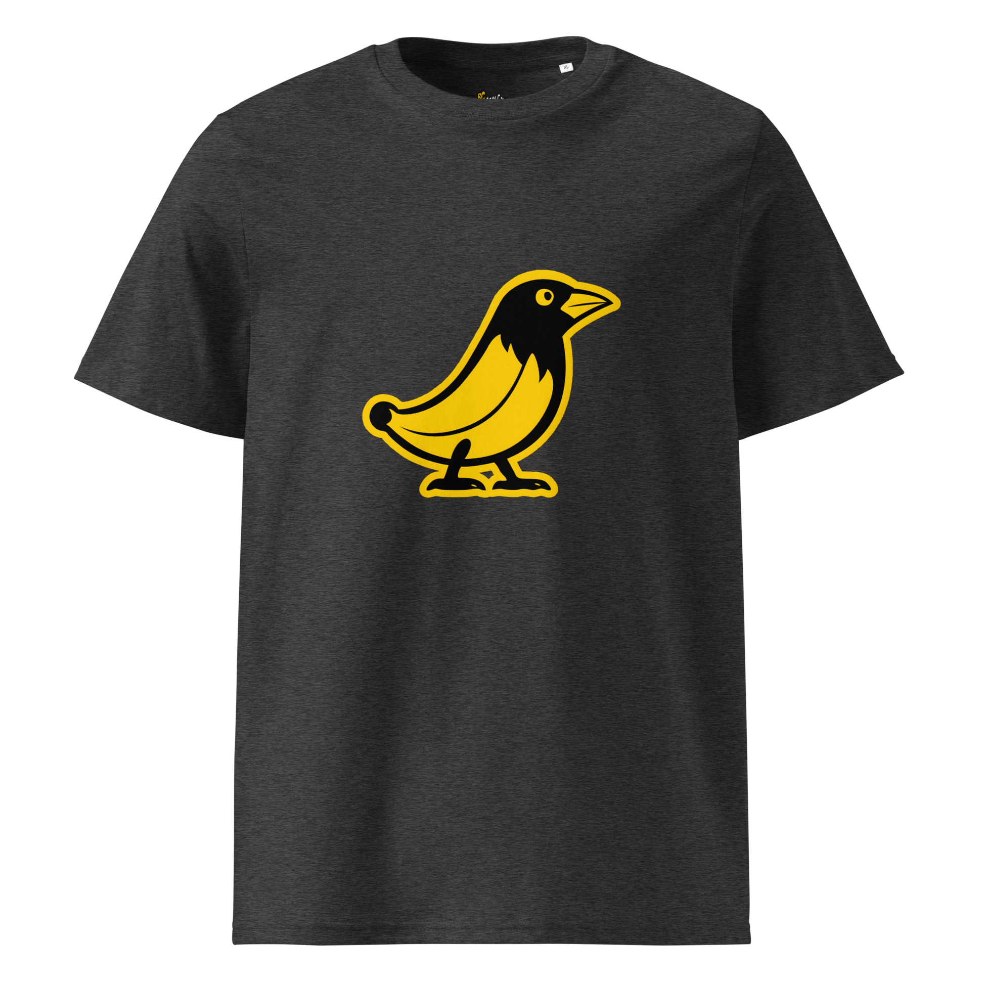 Banana Crow The Caw Caw organic cotton tee in Dark Heather Grey front view