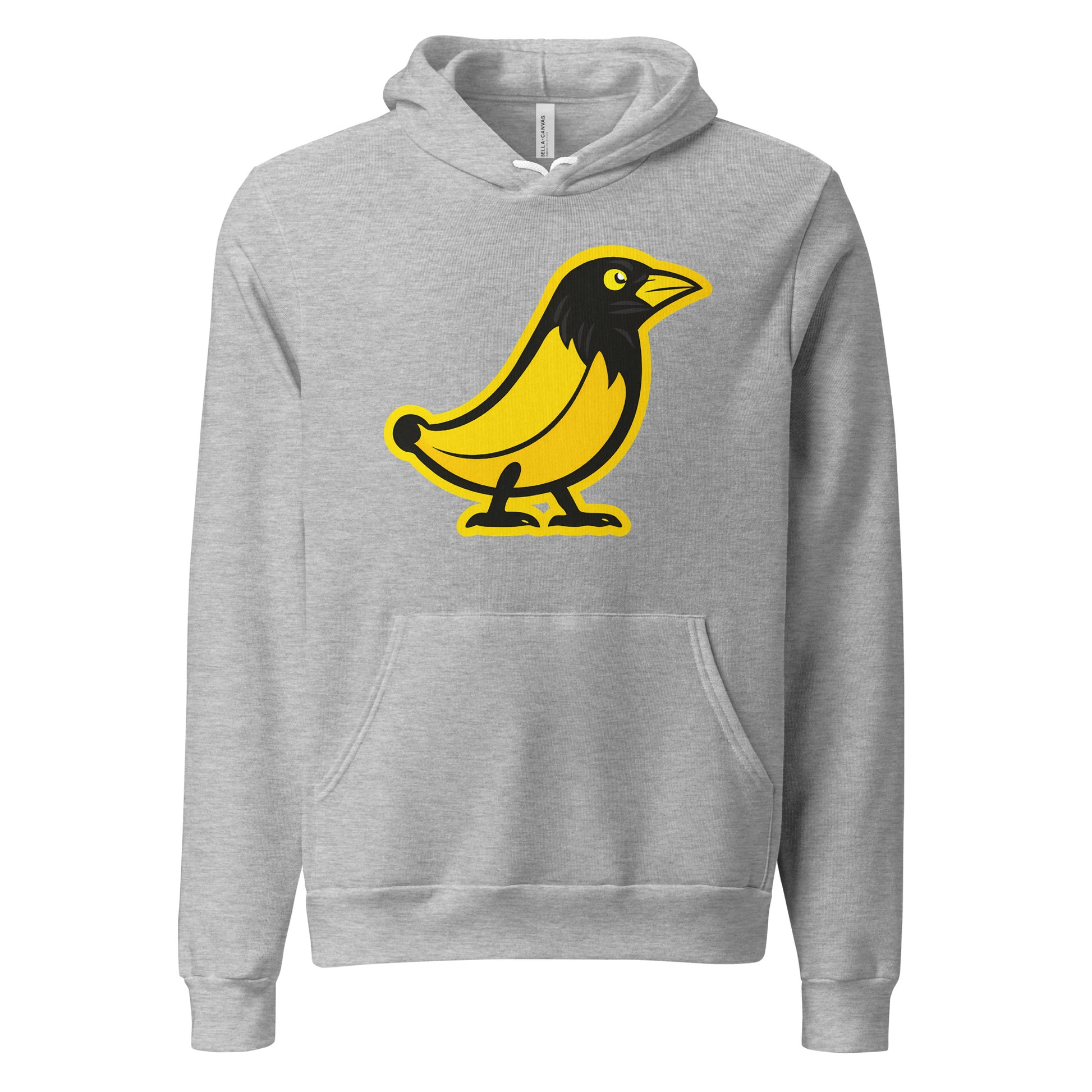 Banana Crow In the Hood graphic pullover hoodie in Athletic Heather front view